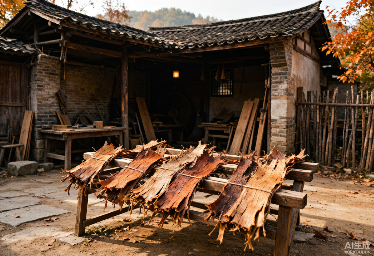 Bark bundles drying at the mill