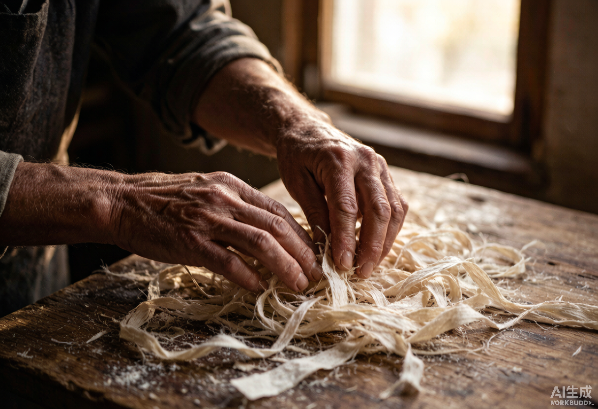 Hands forming a sheet on a bamboo screen